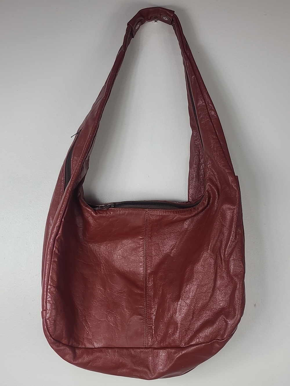 Vintage Flores Bags Mohagany Reddish Brown Leather Boho Slouch Hobo Shoulder Bag - Picture 5 of 12